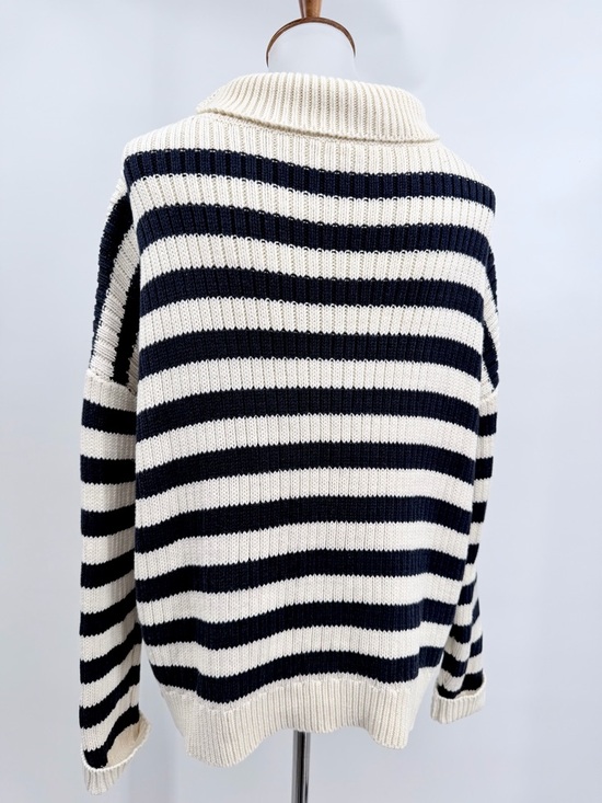 EMERSON FRY Carolyn Funnel Neck Sweater Navy French Stripe Organic - Picture 3 of 8